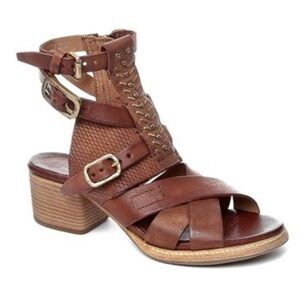 A.S. 98 Womens Leather Heel Sandals Sz 39 Distressed Gladiator Buckle Straps